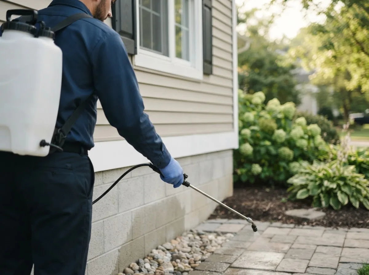 Pest control technician inspecting a home in Morristown, NY